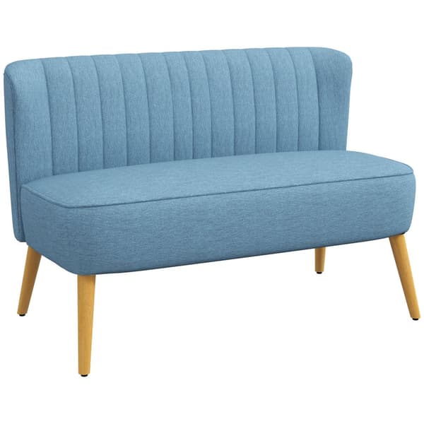 2-Seters Sofa, Loveseat Med Linlook, Dobbel Sofa Med Treben, Lastekapasitet Opptil 150 Kg, Blå, 117 X 56,5 X 77 Cm