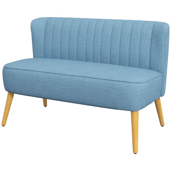2-Seters Sofa, Loveseat Med Linlook, Dobbel Sofa Med Treben, Lastekapasitet Opptil 150 Kg, Blå, 117 X 56,5 X 77 Cm