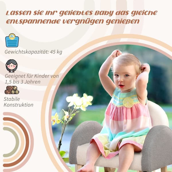 Lasten Sohva Keinutuoli Pehmeä Lasten Nojatuoli Lampaannahkaa, Eukalyptuspuuta, Harmaa, 3-5 Vuotta, Mukava Taaperoille