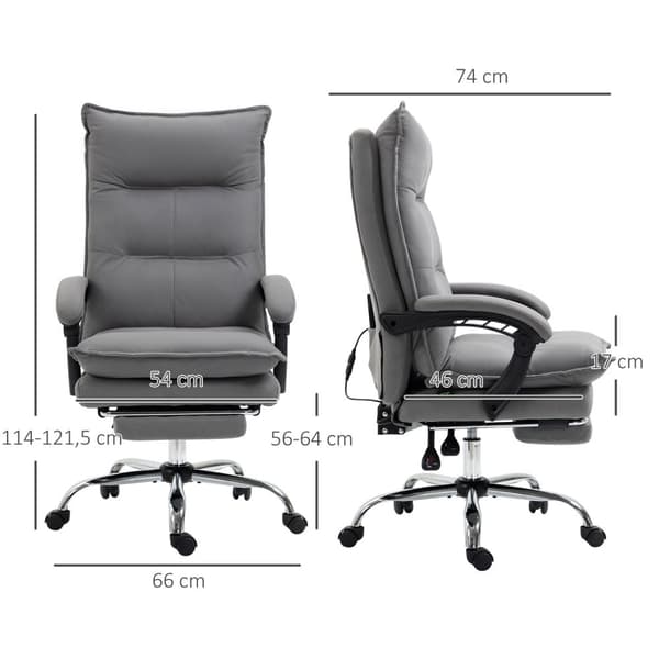 Massasje Kontorstol Skrivebordsstol Med Vippefunksjon, Høydejusterbar 114-121,5Cm, Varmefunksjon, Fotstøtte, Liggefunksjon