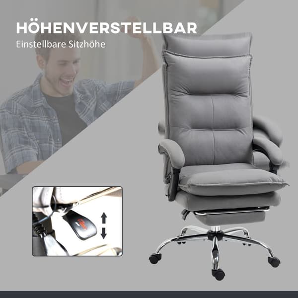 Massasje Kontorstol Skrivebordsstol Med Vippefunksjon, Høydejusterbar 114-121,5Cm, Varmefunksjon, Fotstøtte, Liggefunksjon