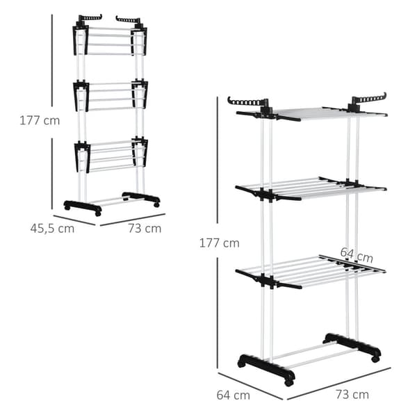 Tøjlufter Tårn Tøjlufter Med Hjul Med 4 Niveauer Stativ Tørretumbler Udvideligt Vasketårn Sort 73 X 45,5 X 177Cm