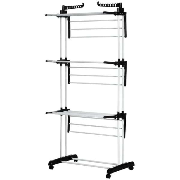 Tøjlufter Tårn Tøjlufter Med Hjul Med 4 Niveauer Stativ Tørretumbler Udvideligt Vasketårn Sort 73 X 45,5 X 177Cm
