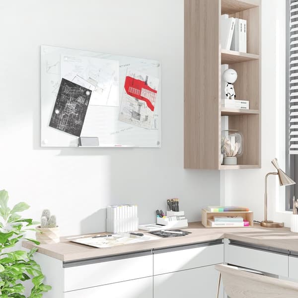Whiteboard Magnettavle Med 4 Kuglepenne, 6 Magneter, 1 Svamp, Hylde, Staffeli Glastavle, Vægmontering, 90X60Cm