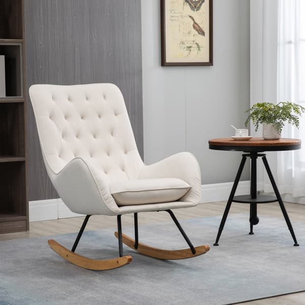 Gyngestol, Avslapningsstol, Huskestol Med Treben, Gyngestol, Linmetall Kremhvit 69 X 90 X 100 Cm