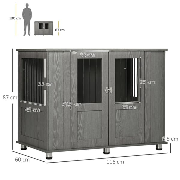 Hundebur Til Hjemmet, Hundebur, Innendørs Hundekennel Med Lås, Magnetisk Dør, Hundehus Med Vindu, Hundeboks For Ekstra Store Hunder, Grå, 116 X 60 X 8