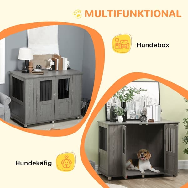 Hundebur Til Hjemmet, Hundebur, Innendørs Hundekennel Med Lås, Magnetisk Dør, Hundehus Med Vindu, Hundeboks For Ekstra Store Hunder, Grå, 116 X 60 X 8