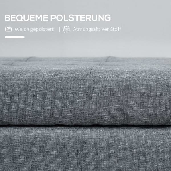 Bænk, Polstret Bænk Med Opbevaringsplads, Sengebænk Med Låg, Linnedlook, Brystbænk, Opbevaringsbænk Til Stue, Soveværelse, Grå