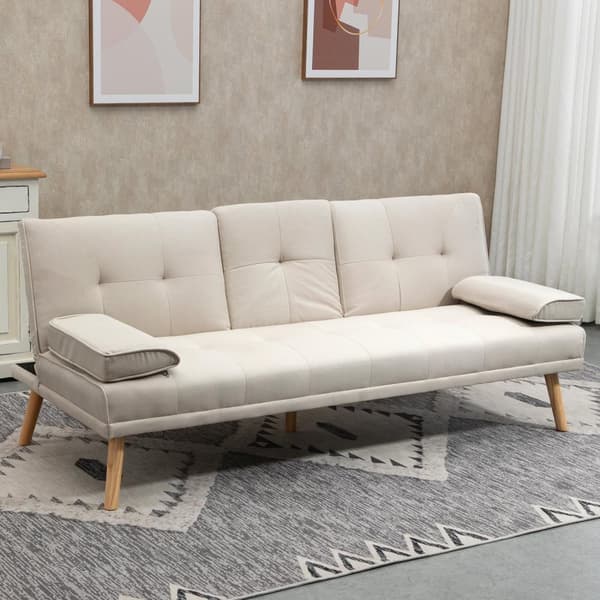 Sovesofa, 3-Seters Sofa, Sovesofa Med Sammenleggbar Bord, Stoffsofa Med Linlook, I Skandinavisk Design, Bæreevne Opptil 250 Kg