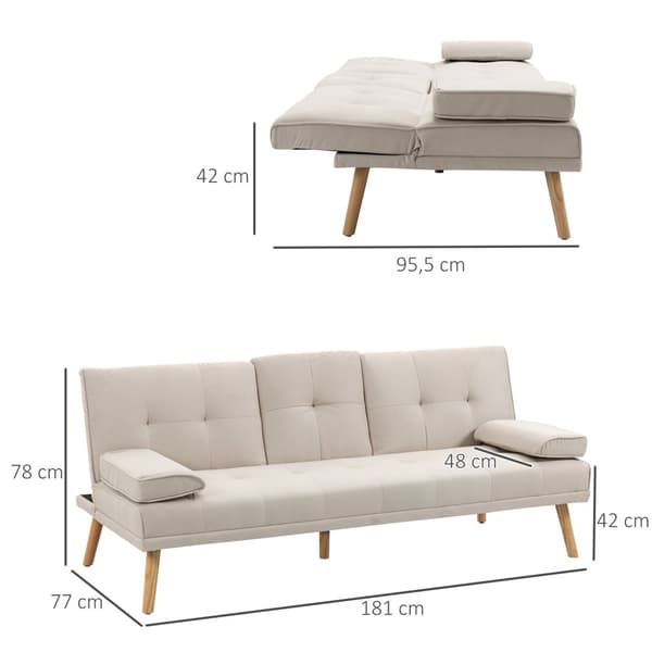 Sovesofa, 3-Seters Sofa, Sovesofa Med Sammenleggbar Bord, Stoffsofa Med Linlook, I Skandinavisk Design, Bæreevne Opptil 250 Kg