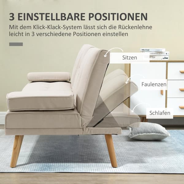 Sovesofa, 3-Seters Sofa, Sovesofa Med Sammenleggbar Bord, Stoffsofa Med Linlook, I Skandinavisk Design, Bæreevne Opptil 250 Kg