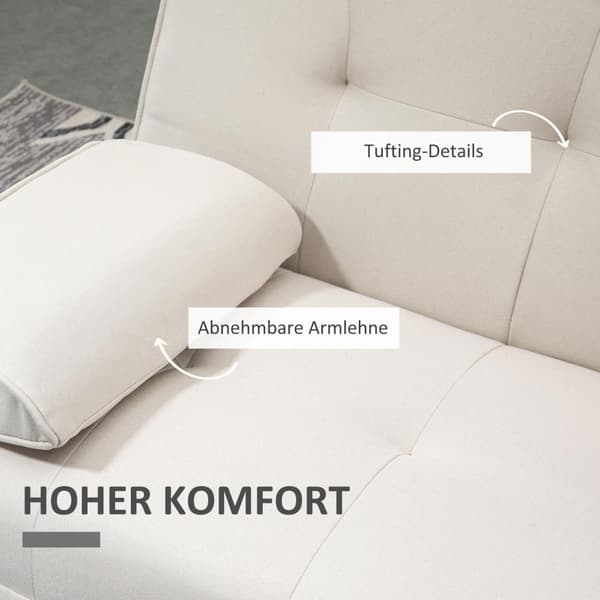Sovesofa, 3-Seters Sofa, Sovesofa Med Sammenleggbar Bord, Stoffsofa Med Linlook, I Skandinavisk Design, Bæreevne Opptil 250 Kg