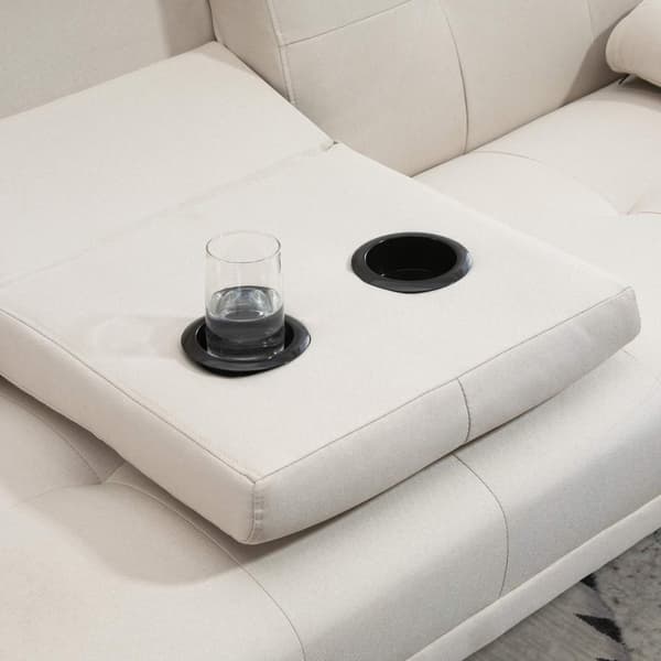 Sovesofa, 3-Seters Sofa, Sovesofa Med Sammenleggbar Bord, Stoffsofa Med Linlook, I Skandinavisk Design, Bæreevne Opptil 250 Kg