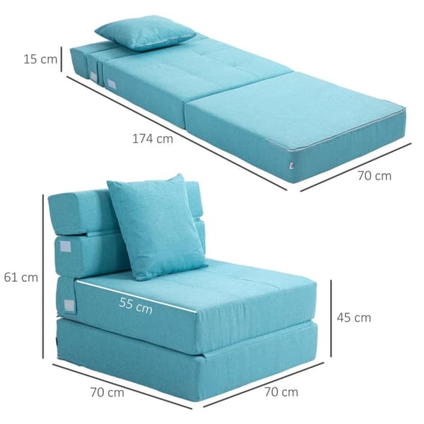Sammenleggbar Sovestol, Sovesofa, 2-I-1 Sammenleggbar Stol Med Sengefunksjon, Avslapningsstol Med Puter, Gjesteseng, Lastekapasitet Opptil 100 Kg, Blå