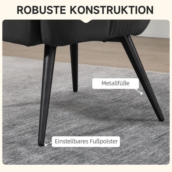 Vingestol Med Krakk, Lenestol, Avslapningsstol, Polstret Stol Med Fløyelslook Opp Til 120 Kg, For Stue, Mørkegrå