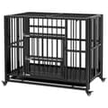 Miniatyrbilde 1 av 10: Hundebur Hundekasse Med Doble Dører Hundekennelhjul Hundehus Stål Svart 94 X 58 X 78 Cm