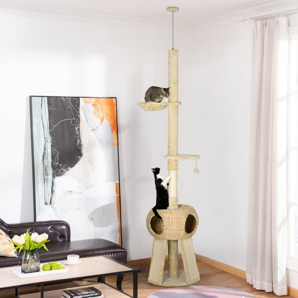 Skrapestolpe Tak Høyt 225-255 Cm Med Kattehule, Lekeball, Hengekøye, Opptil 5 Kg
