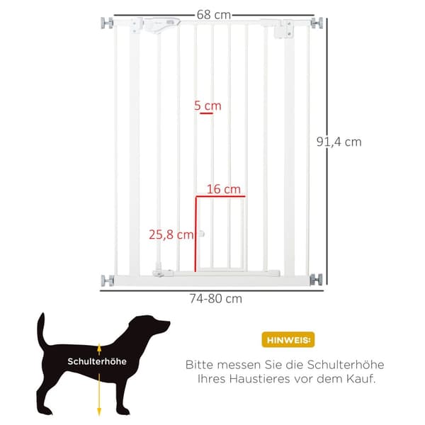 Dør Sikkerhedslåge Til Hunde Og Babyer, Ingen Boring Nødvendig, Med Automatisk Lukning, 74-80 Cm, Trappebeskytter