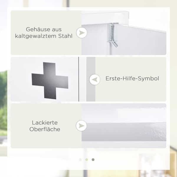 Medicinskab Førstehjælpsskab I Hvid Med 3 Indvendige Rum & Magnetlukning, Til Medicin, 40X15X53,5 Cm