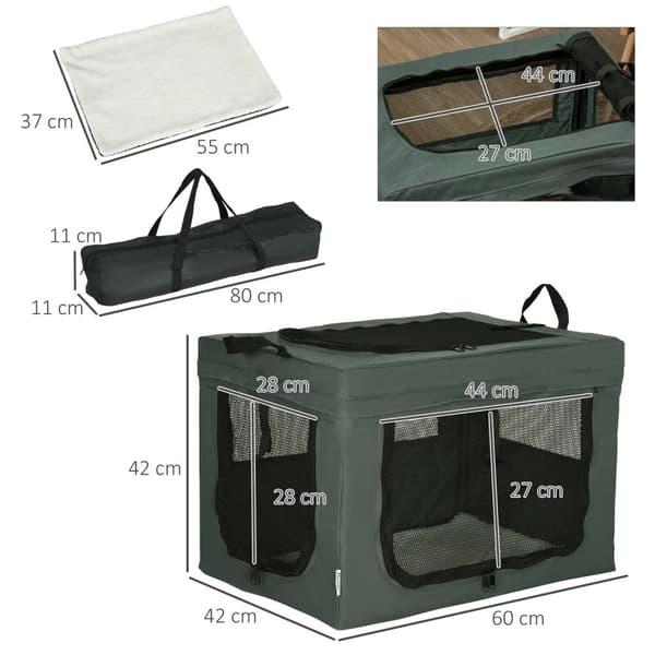 Hundepose, Hundeboks Med Nettingvindu, Kattetransportboks Med Pute, Oxford, Grå, For Hunder Opp Til 4 Kg