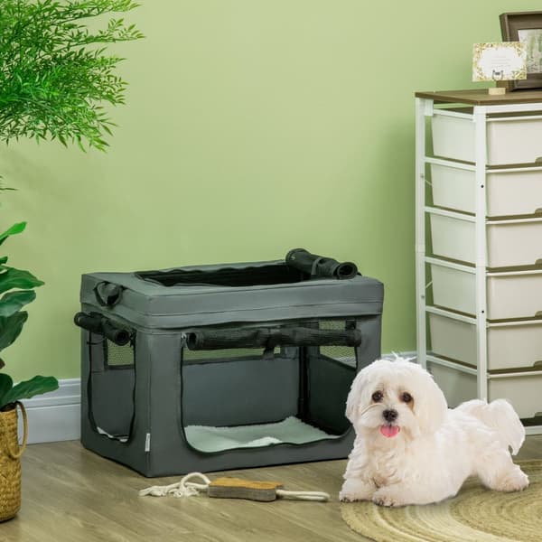 Hundepose, Hundeboks Med Nettingvindu, Kattetransportboks Med Pute, Oxford, Grå, For Hunder Opp Til 4 Kg