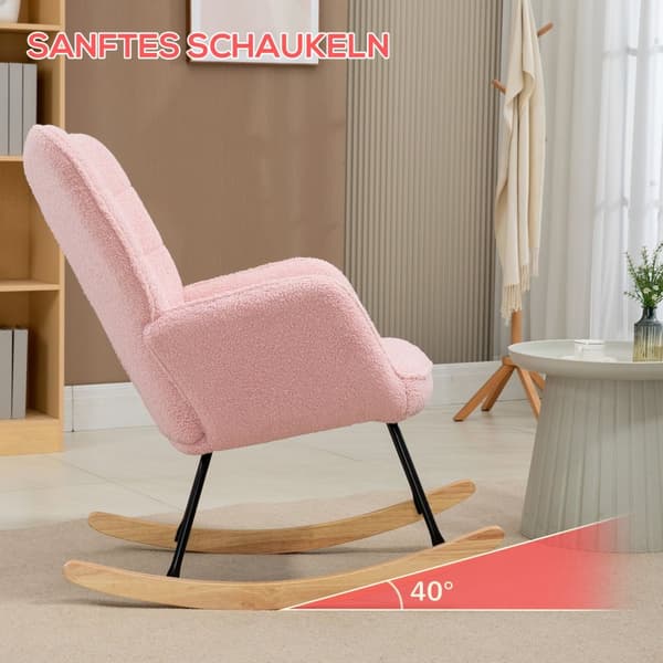 Gyngestol, Gyngestol, Aksentstol, Avslapningsstol, Stuestol For Soverom, Opptil 120 Kg, Imitert Lammeskinn, Rosa