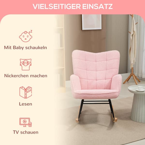 Gyngestol, Gyngestol, Aksentstol, Avslapningsstol, Stuestol For Soverom, Opptil 120 Kg, Imitert Lammeskinn, Rosa