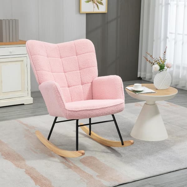 Gyngestol, Gyngestol, Aksentstol, Avslapningsstol, Stuestol For Soverom, Opptil 120 Kg, Imitert Lammeskinn, Rosa