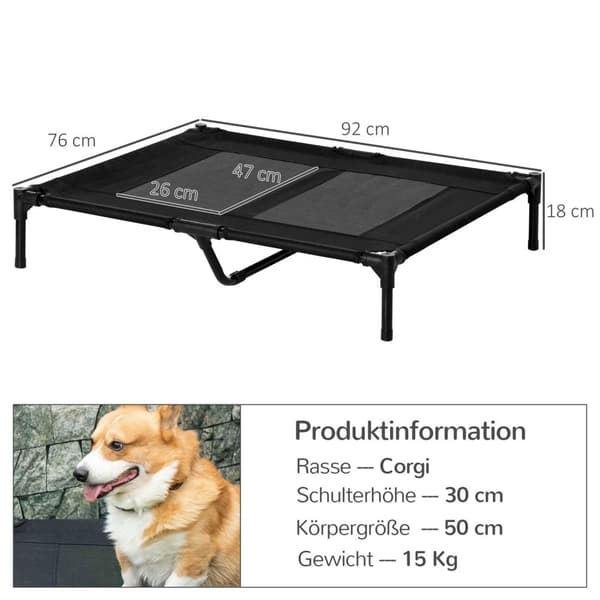 Hundeseng Forhøyet Utendørs Hundeseng Og Hundesofa, Oxford Black, 92X76X18Cm