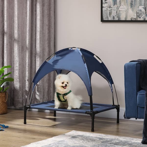Pet Bed Udendørs Baldakin Hævet Mesh Uv-Beskyttelse Mørkeblå Medium Hunde