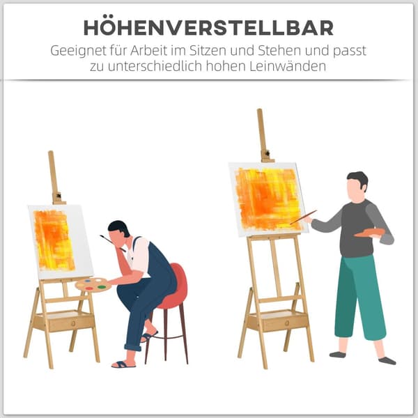 Staffeli Stående Staffeli Sammenfoldelig Træstaffeli Højdejusterbart Studiestaffel Med Holder, Til Lærreder Op Til 92 Cm Høje