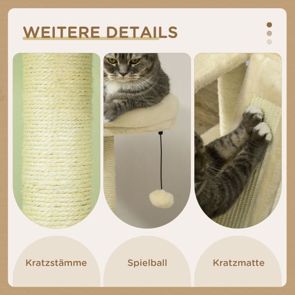 Skrabestolpe Med Kattehulelegebold, Hængende Seng, 2 Platforme, Sisal, Beige