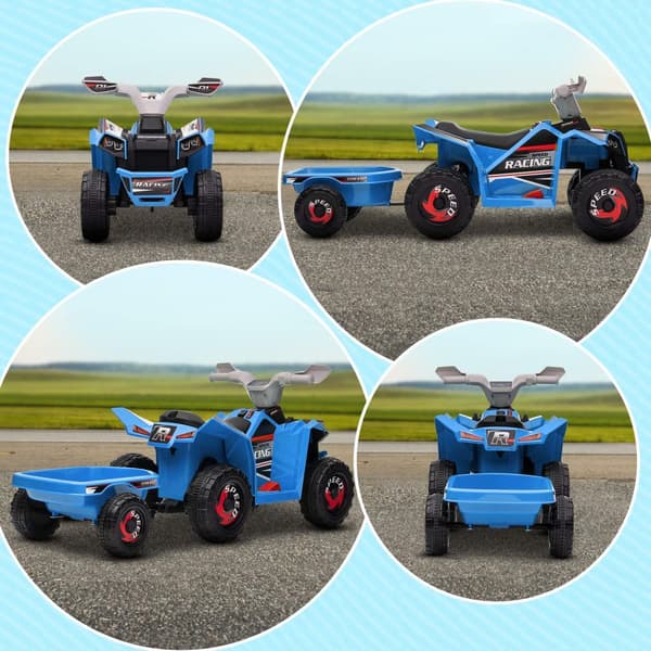 Børne Quad Børne Quad, 6V Elbil Med Trailer, Børnebil Til Børn 1,5-3 År, 2,5 Km/T, Metal, Blå