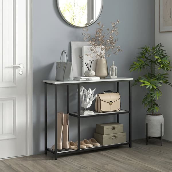 Konsolipöytä, Eteisen Pöytä 2 Tasolla, Seisomahylly, Sivupöytä, Sohvapöytä Kaatumissuojalla Olohuoneeseen, Eteiseen, Teräs, Valkoinen, 100 X 30 X 80 C