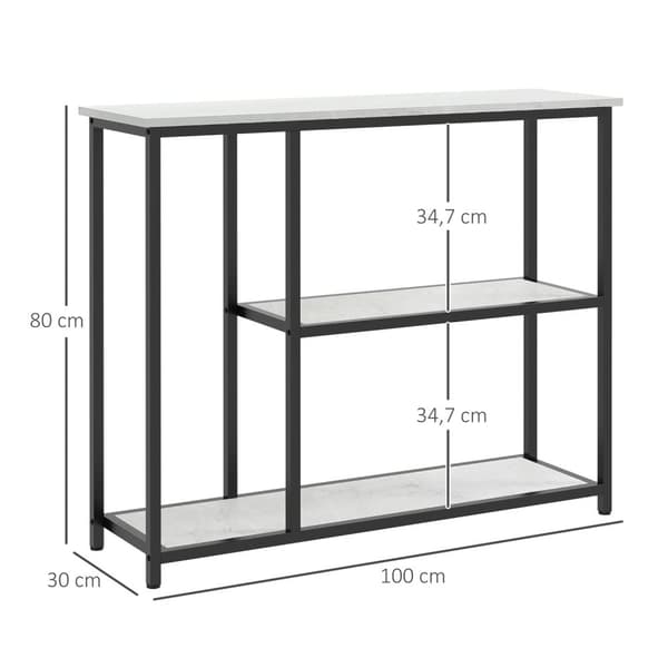 Konsolipöytä, Eteisen Pöytä 2 Tasolla, Seisomahylly, Sivupöytä, Sohvapöytä Kaatumissuojalla Olohuoneeseen, Eteiseen, Teräs, Valkoinen, 100 X 30 X 80 C