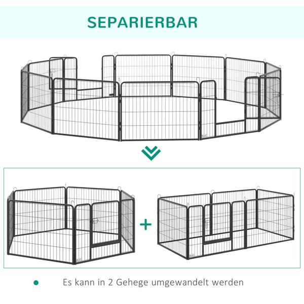 Outdoor Run, 60 Cm Høj Hvalpeløb Med Dør, Hvalpekralegård, Hundekralegård Med 12 Paneler, Udendørs Hundeløb, Stål, Sort