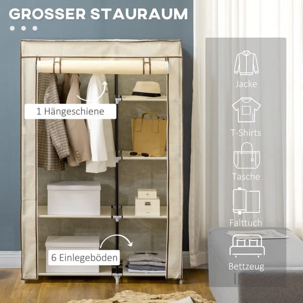 Garderobeskap, 2 Klesstenger, 6 Rom, Krem, Sammenleggbar Garderobe For Soverom Og Gang