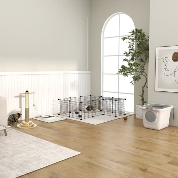 Kattsandlåda Med Lock, Kattlåda Med Skopa, Upp Till 5 Kg, Inomhus, Plast, Grå+Vit, 44X55X39Cm