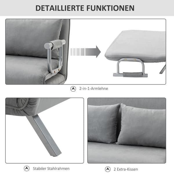 Sovesofa To-Seters Seng Funksjon Og Puter, Justerbar Sofa, Opptil 150 Kg, Lys Grå