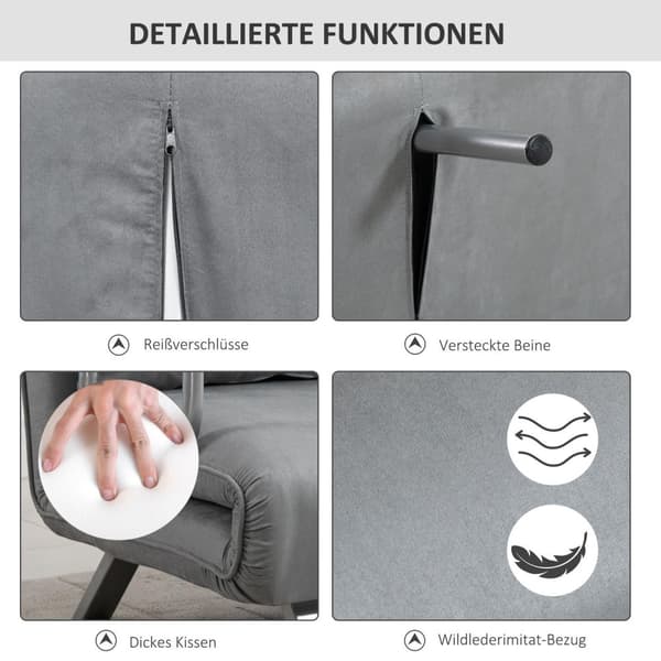 Sovesofa To-Seters Seng Funksjon Og Puter, Justerbar Sofa, Opptil 150 Kg, Lys Grå