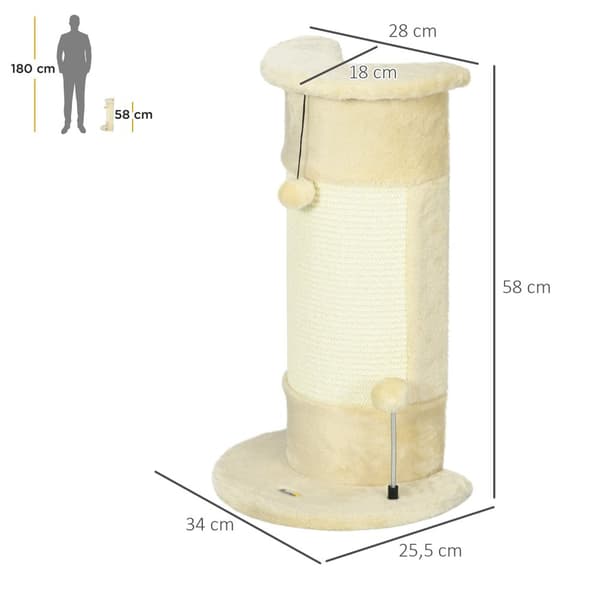 Hjørne Skrapestolpe 58 Cm Skrapestolpe For Katter Med Skrapekule, Laget Av Sisal, Kremhvit