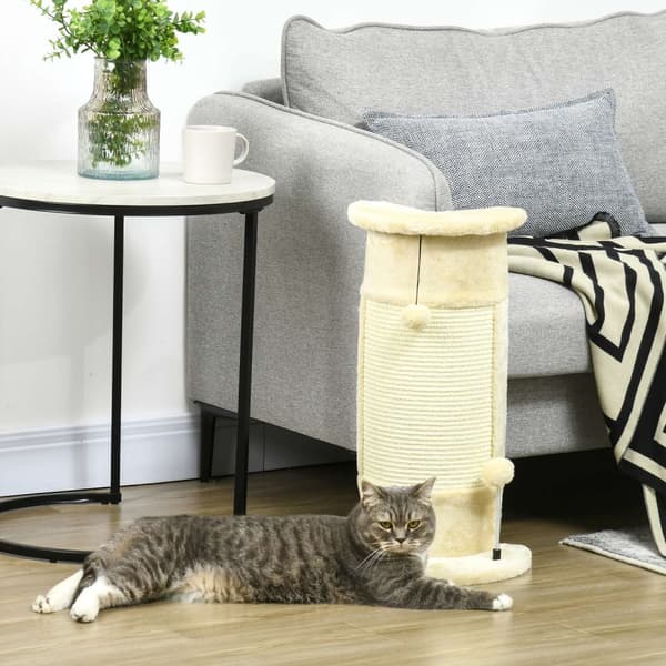 Hjørne Skrapestolpe 58 Cm Skrapestolpe For Katter Med Skrapekule, Laget Av Sisal, Kremhvit