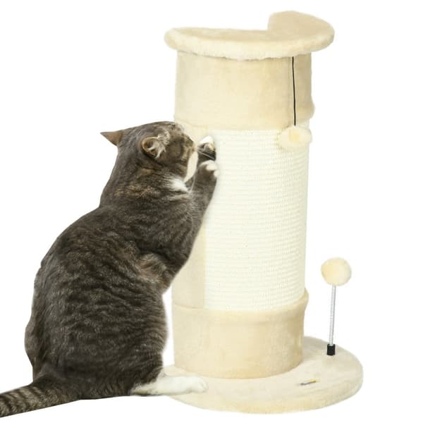Hjørne Kradsestolpe 58 Cm Kradsestolpe Til Katte Med Kradsebold, Lavet Af Sisal, Cremehvid