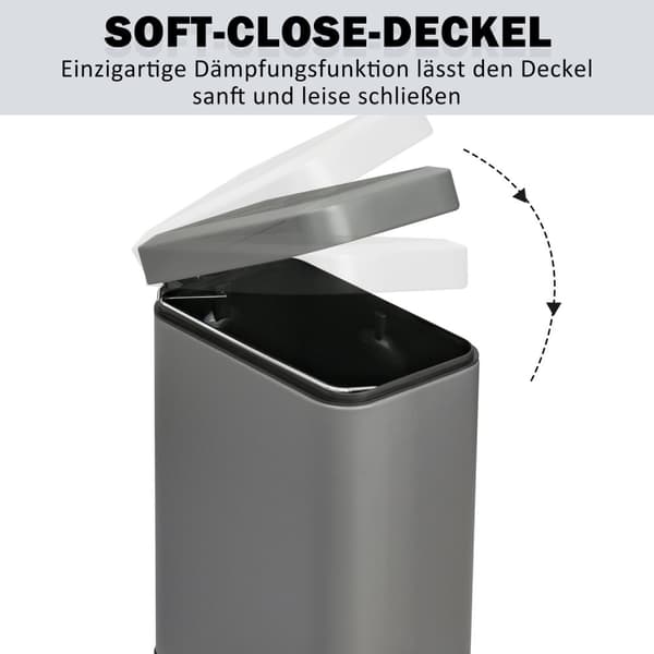 Søppelbøtte 5L Pedalbøtte Med Lokk Og Fotpedal, Innerbeholder, Metall, Grå, 29,2X14X32 Cm, For Stue, Kontor