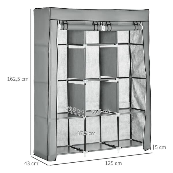 Stoffgarderobe Med Klesstang, 8 Nivåer, Lys Grå, Sammenleggbar Garderobe For Soverom Og Gang