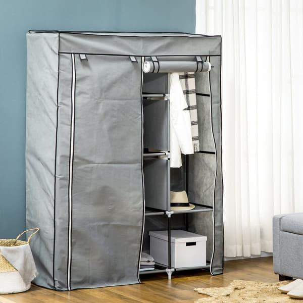 Stoffgarderobe Med Klesstang, 8 Nivåer, Lys Grå, Sammenleggbar Garderobe For Soverom Og Gang