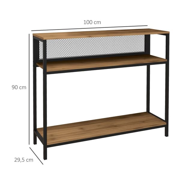 Konsolbord Med 2 Hylder, Gangkonsol Med Tipsikring, Skohylde, Metal, Brun, 100X29,5X90 Cm