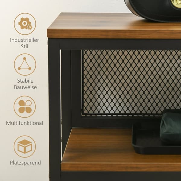 Konsolbord Med 2 Hylder, Gangkonsol Med Tipsikring, Skohylde, Metal, Brun, 100X29,5X90 Cm