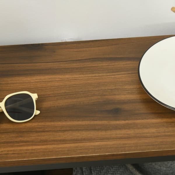Konsolbord Med 2 Hylder, Gangkonsol Med Tipsikring, Skohylde, Metal, Brun, 100X29,5X90 Cm