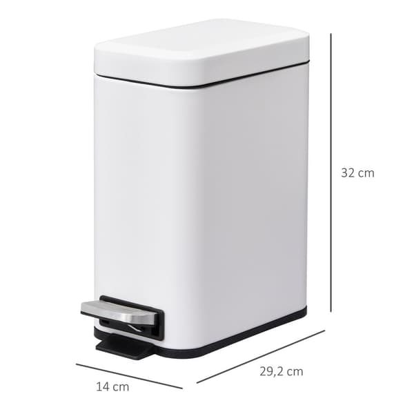 Søppelbøtte 5L Pedalbøtte Med Lokk Og Fotpedal, Innerbeholder, Metall, Hvit, 29,2X14X32 Cm, For Stue, Kontor